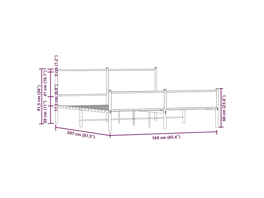 Giroletto senza Materaso in Metallo Rovere Marrone 160x200 cm