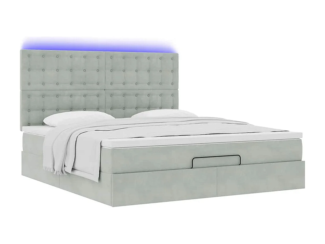 Ottoman-Bett mit Matratzen & LEDs Hellgrau 180x200 cm Samt