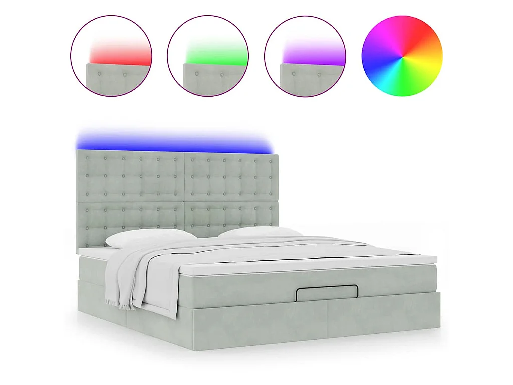 Estructura cama otomana colchones terciopelo gris claro