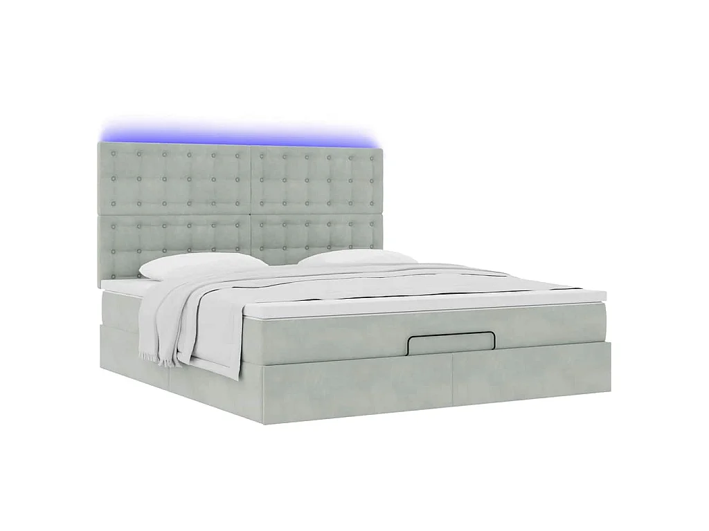 Estructura cama otomana colchones terciopelo gris claro