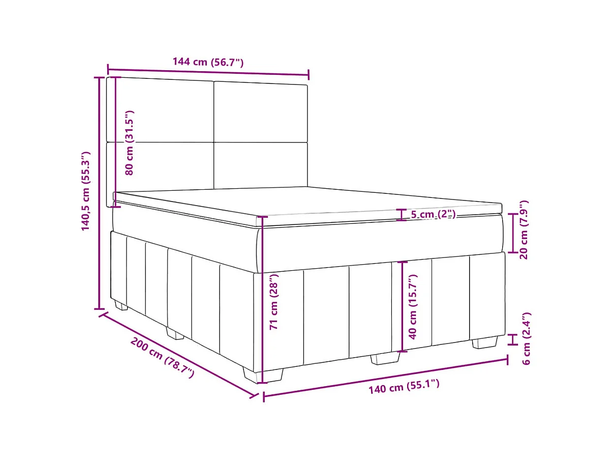 Boxspringbett mit Matratze Schwarz 140x200 cm Stoff
