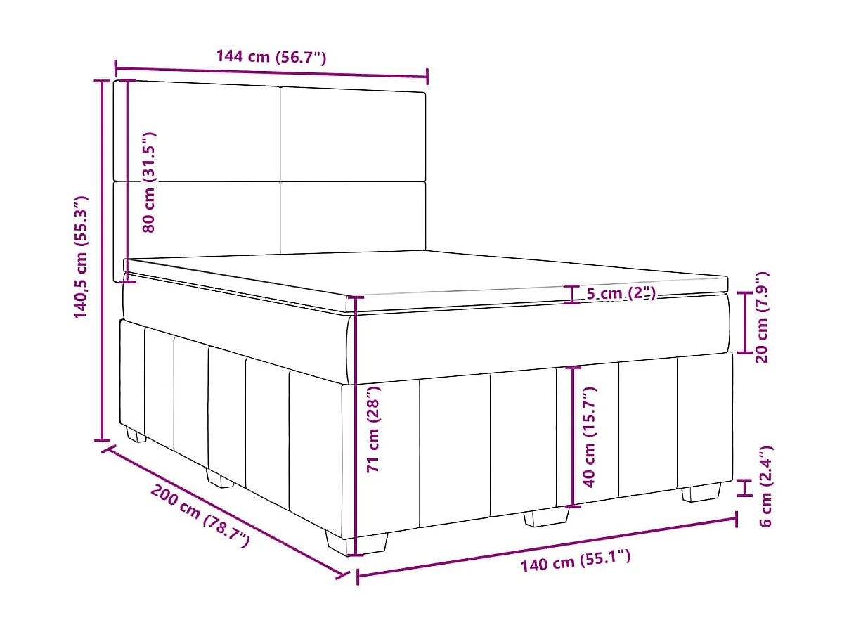 Cama box spring con colchón tela negro 140x200 cm