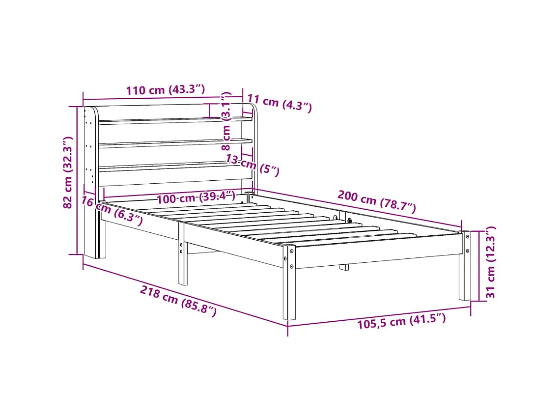 Bedframe zonder matras massief grenenhout wit 140x200 cm