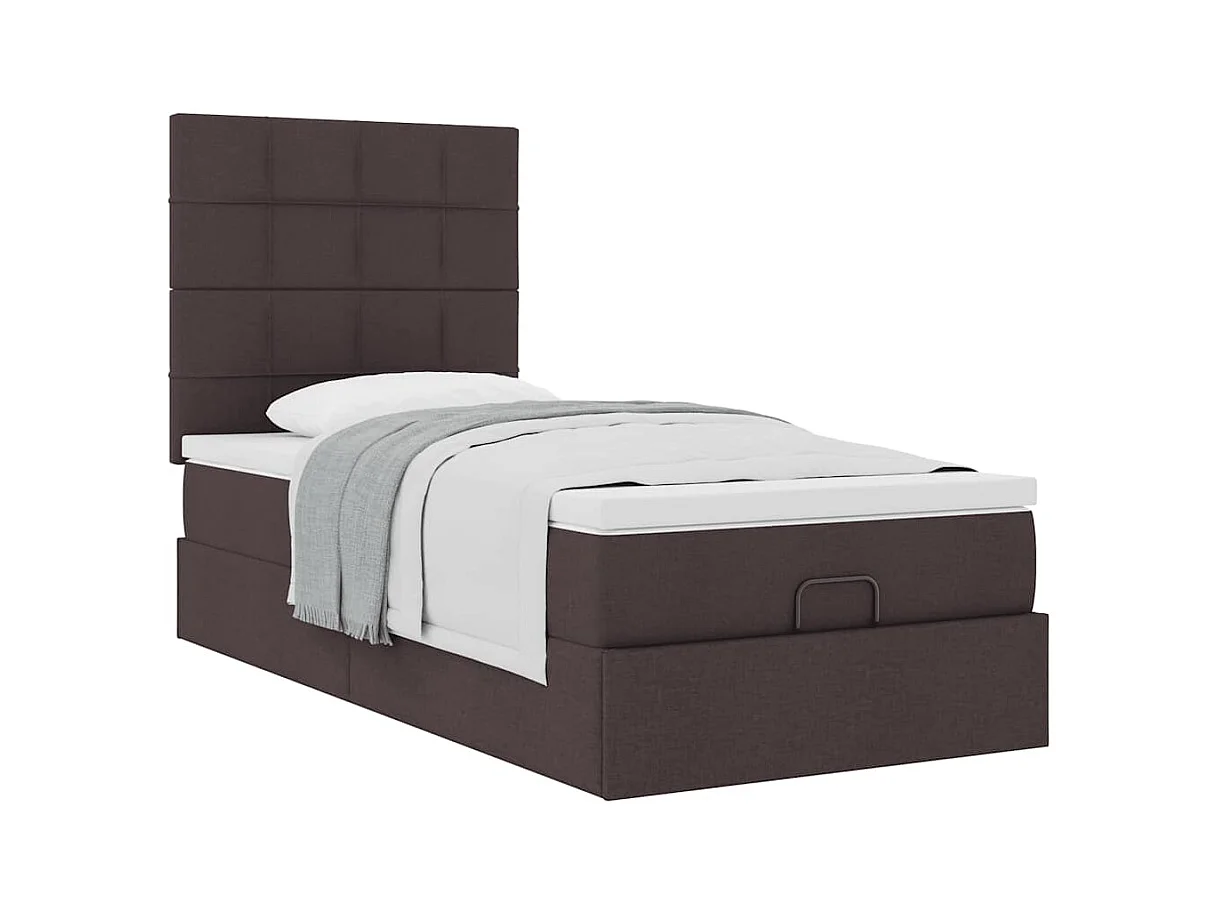 Lit ottoman avec matelas marron foncé 90x200 cm tissu