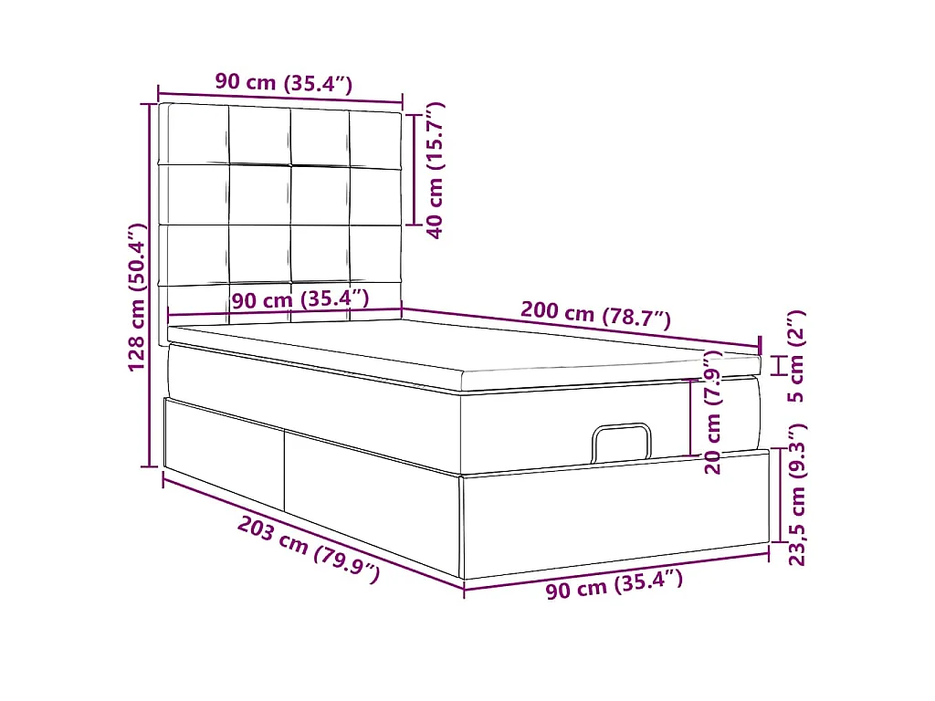 Cama otomana con colchón marrón oscuro 90x200 cm tela