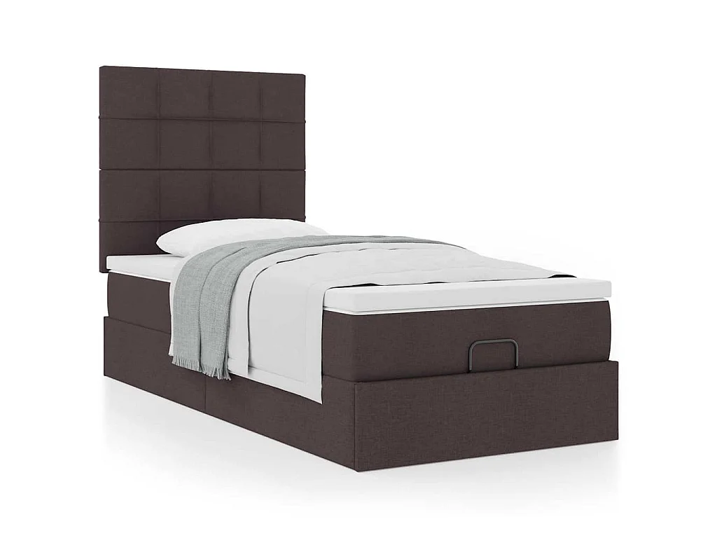Cama otomana con colchón marrón oscuro 90x200 cm tela