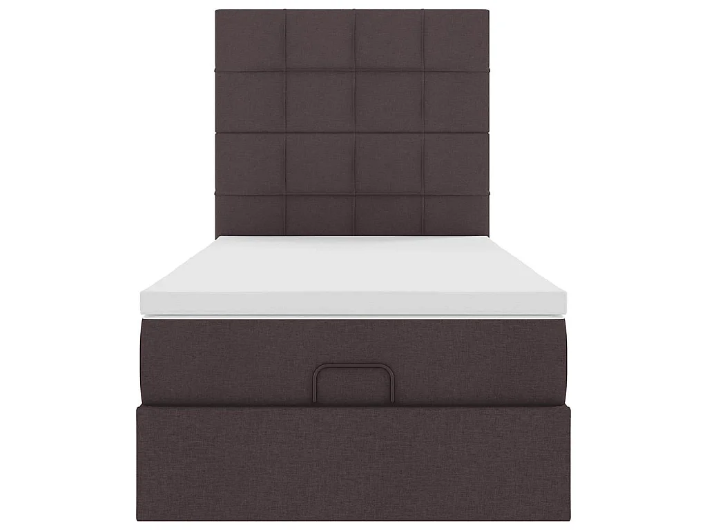Cama otomana con colchón marrón oscuro 90x200 cm tela