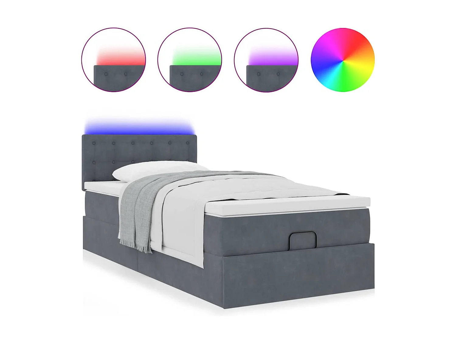 Estructura cama otomana colchón terciopelo gris oscuro 90x190cm