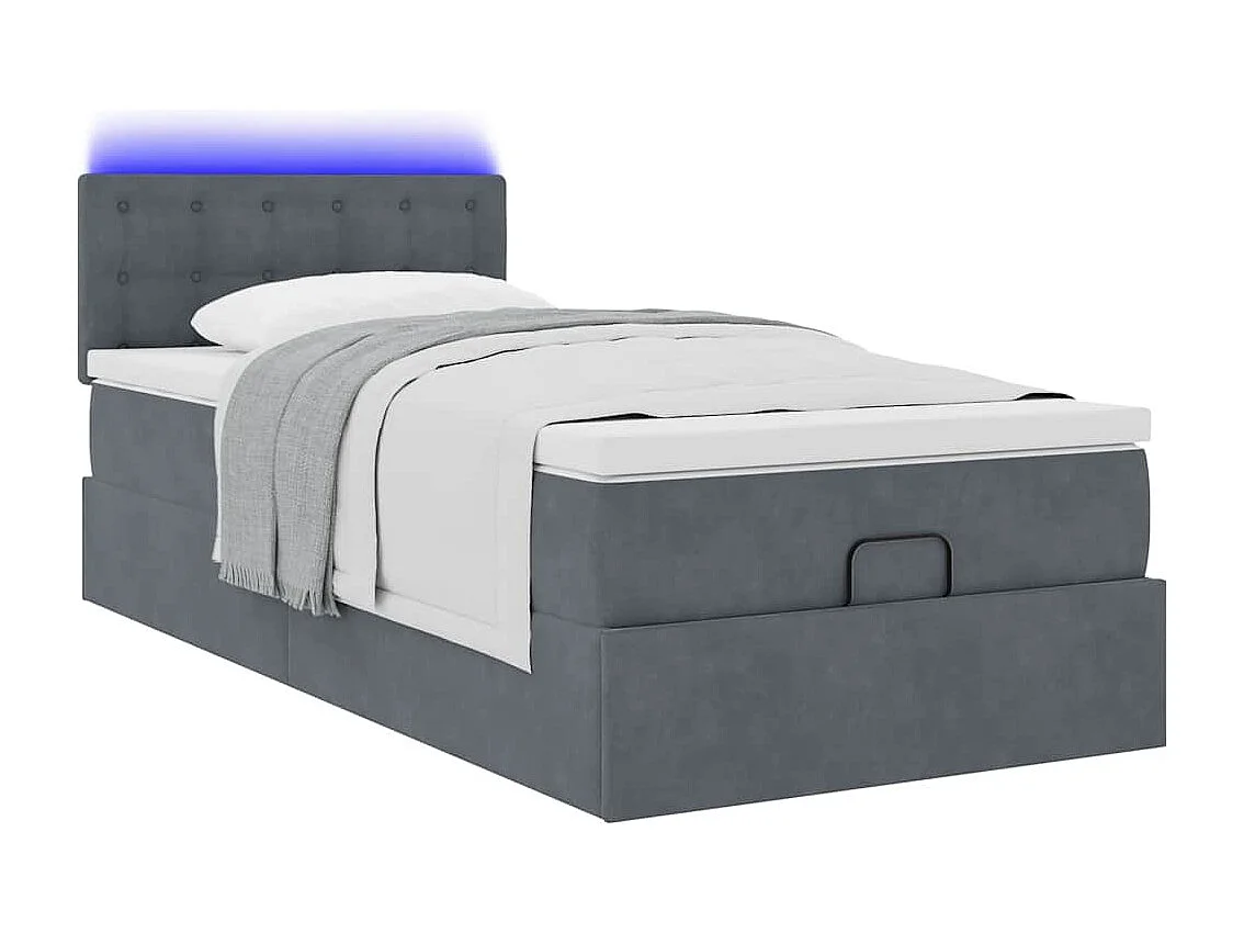 Estructura cama otomana colchón terciopelo gris oscuro 90x190cm