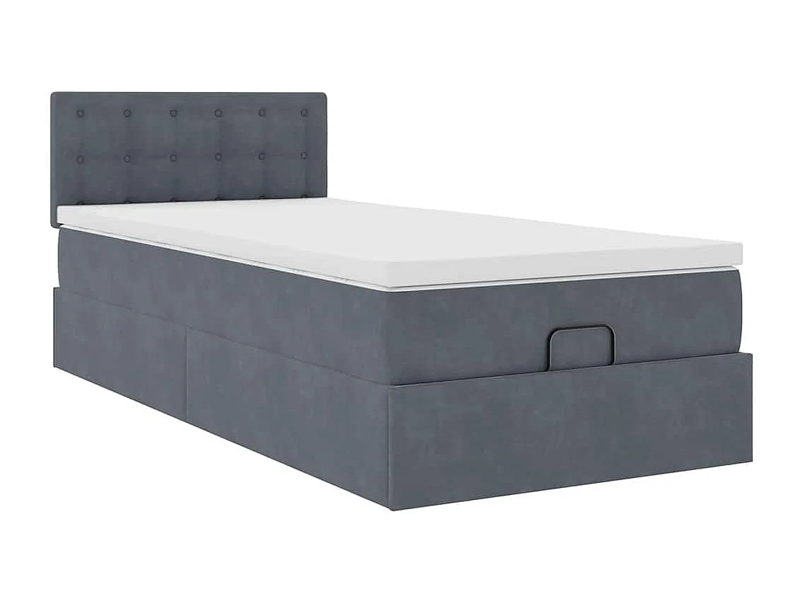 Estructura cama otomana colchón terciopelo gris oscuro 90x190cm