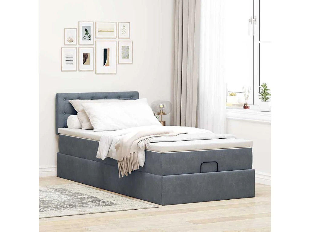 Ottoman bed met matras en LED's 90x190cm fluweel donkergrijs