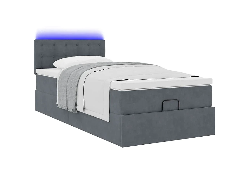 Ottoman bed met matras en LED's 90x190cm fluweel donkergrijs