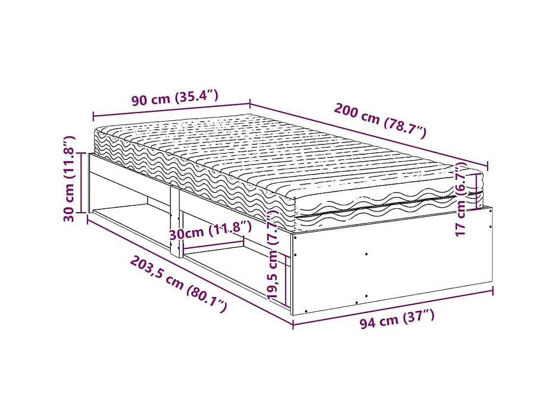 Tagesbett mit Matratze Wachsbraun 90x200 cm Massivholz Kiefer