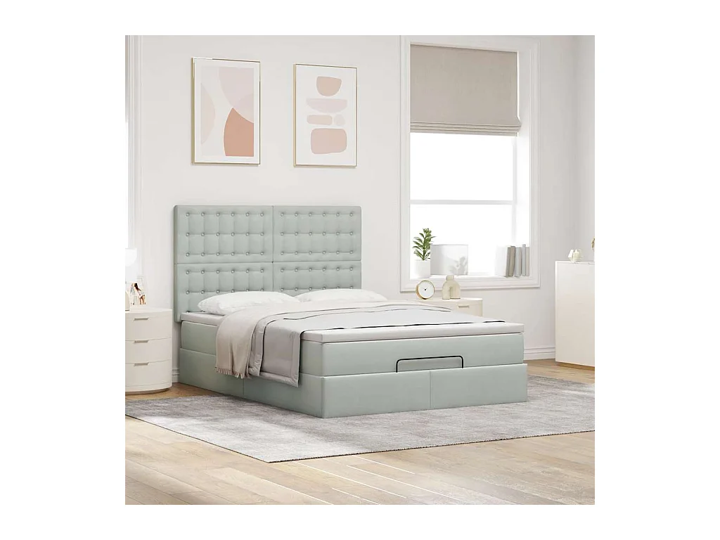 Cadre de lit ottoman et matelas gris clair 140x190 velours
