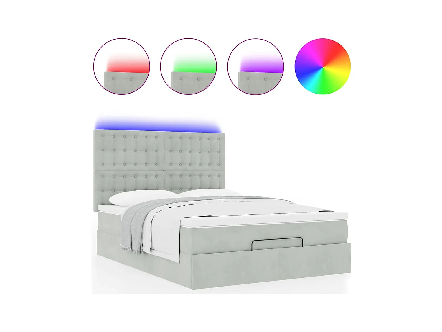 Cadre de lit ottoman et matelas gris clair 140x190 velours