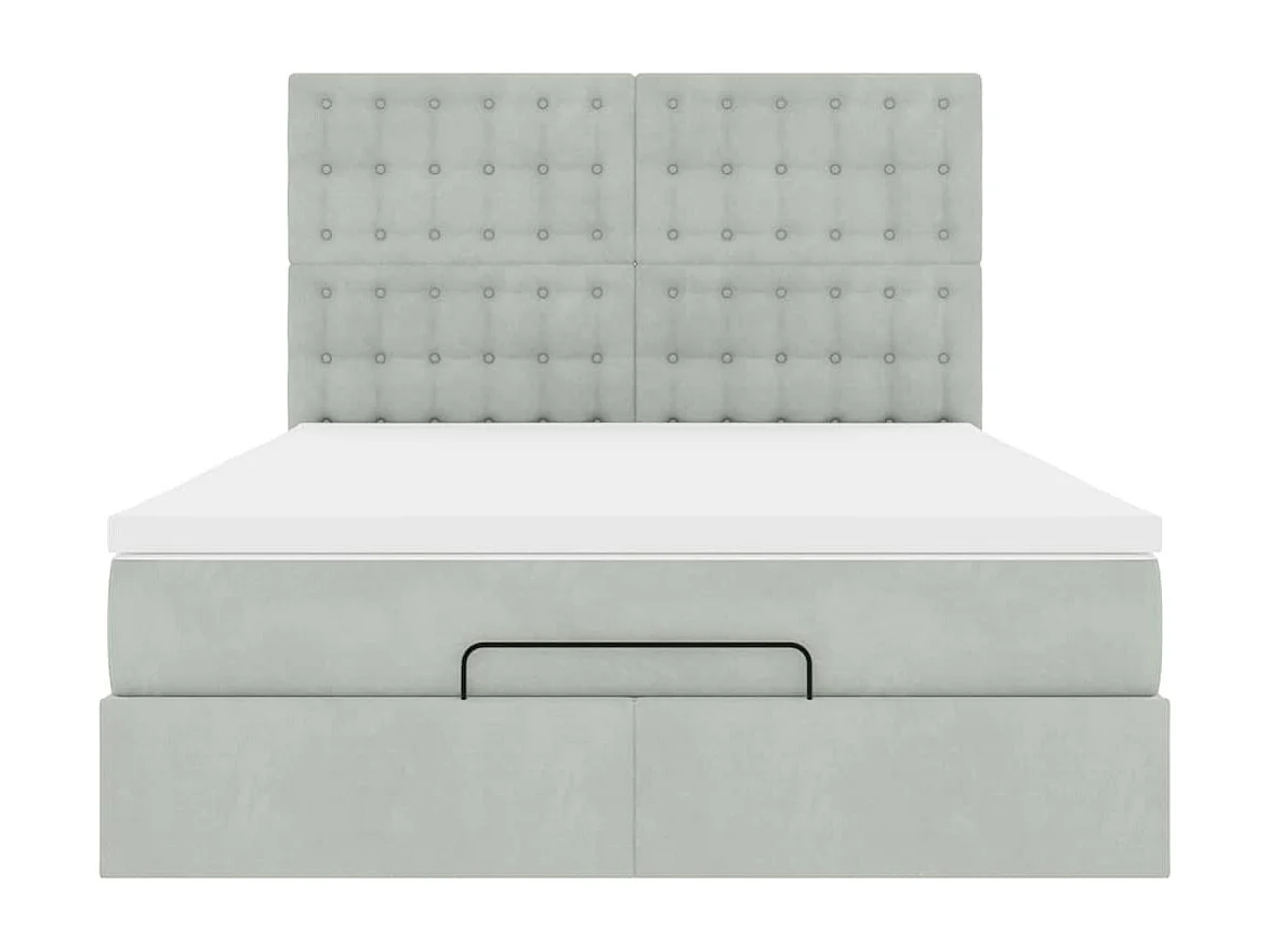 Cadre de lit ottoman et matelas gris clair 140x190 velours