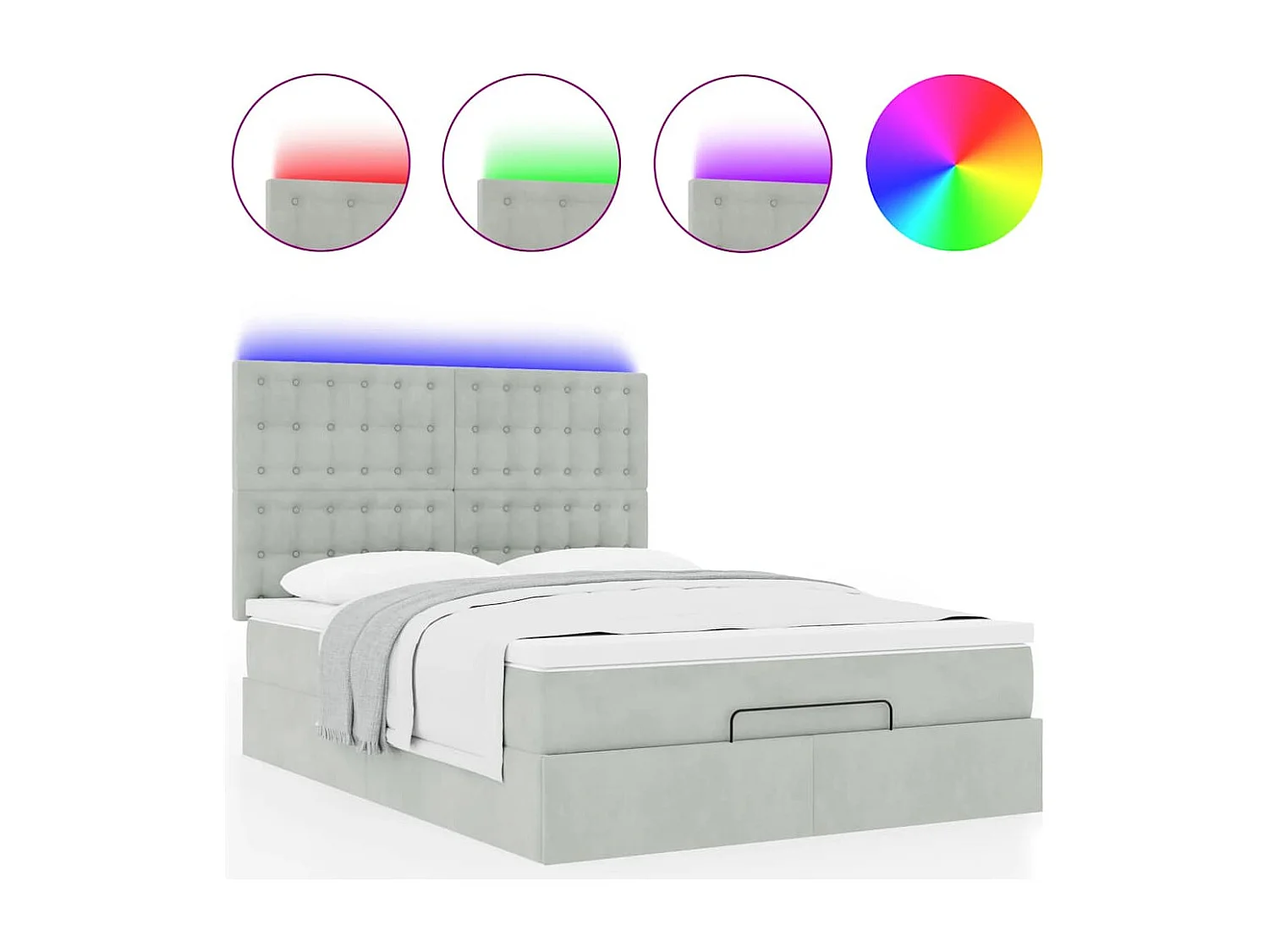 Cadre de lit ottoman et matelas gris clair 140x190 velours