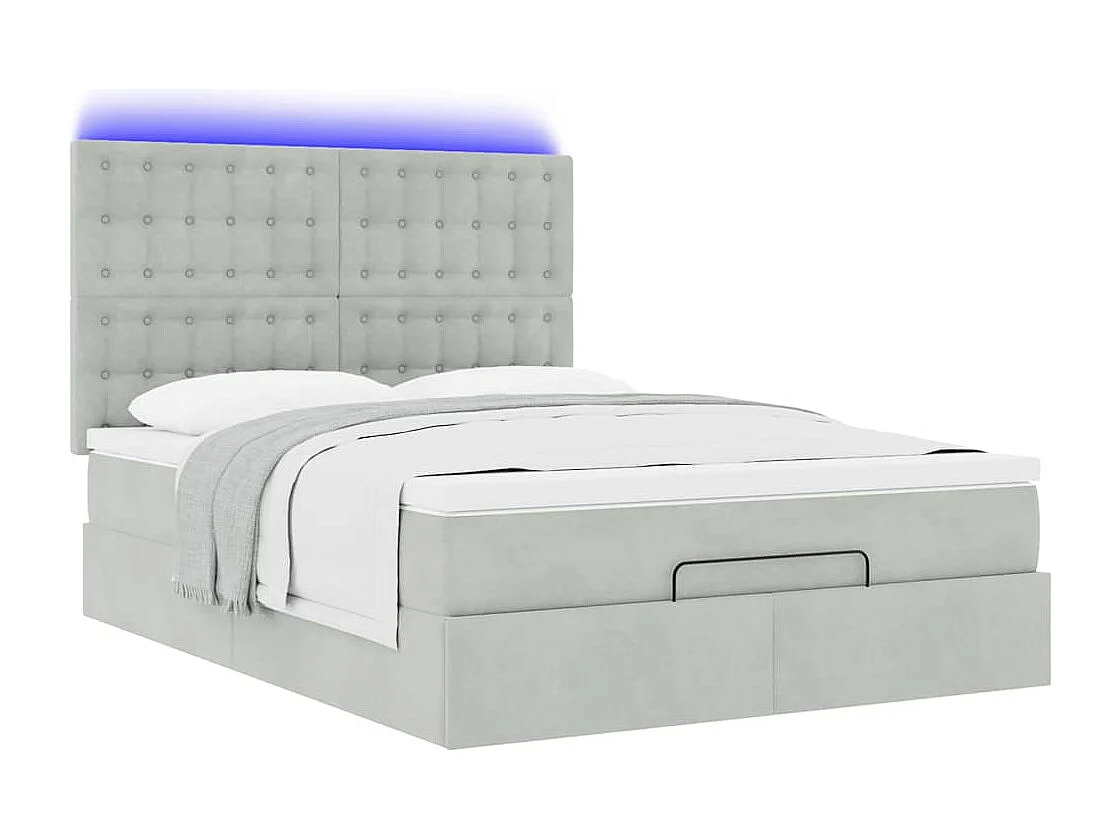 Cadre de lit ottoman et matelas gris clair 140x190 velours