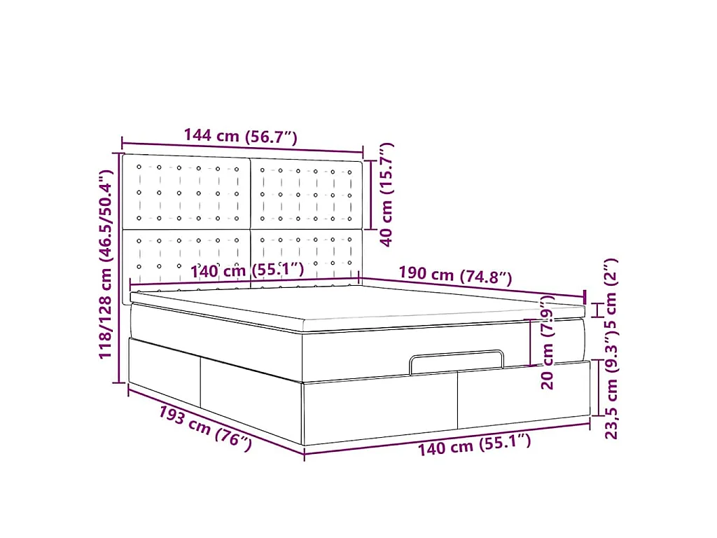 Ottoman-Bett mit Matratzen & LEDs Hellgrau 140x190 cm Samt