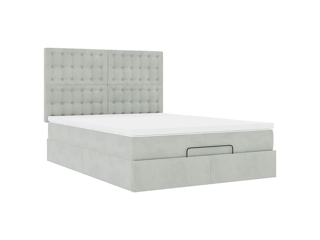 Ottoman-Bett mit Matratzen & LEDs Hellgrau 140x190 cm Samt