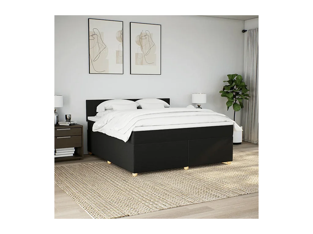 Sommier à lattes de lit avec matelas Noir 180x200 cm Tissu