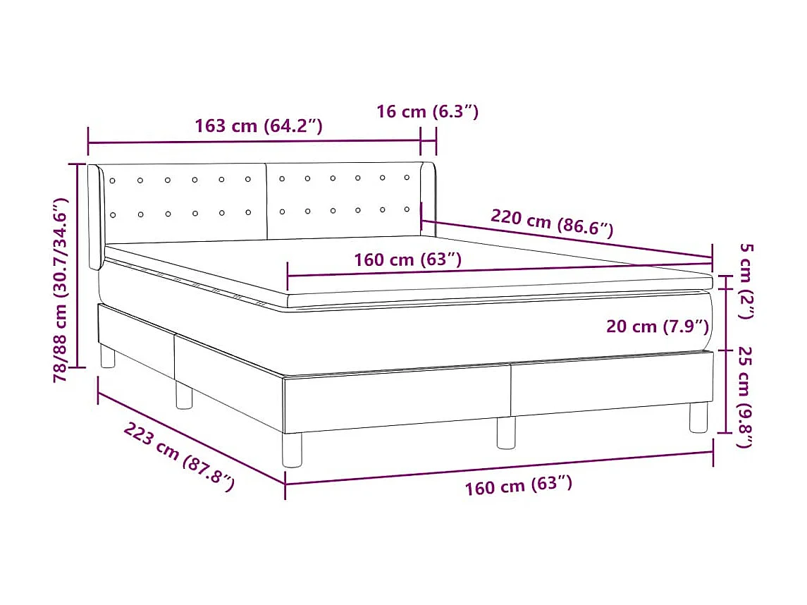 Giroletto a Molle con Materasso Grigio Chiaro 160x220cm Velluto