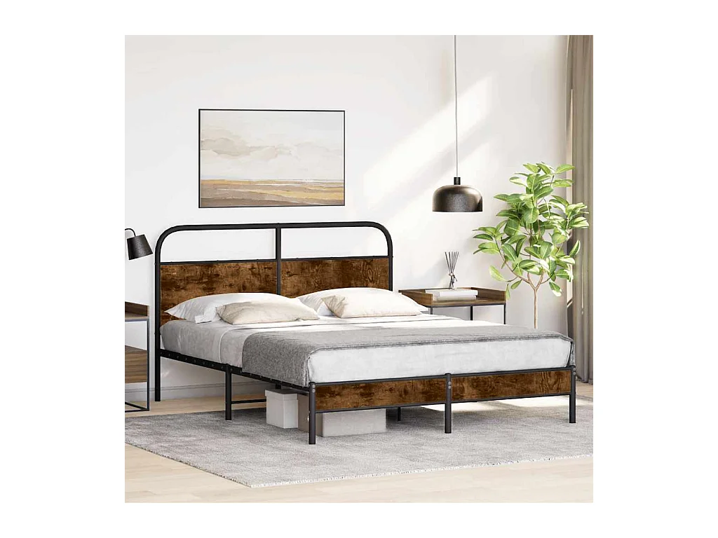 Cadre de lit sans matelas 160x200 cm chêne fumé bois ingénierie