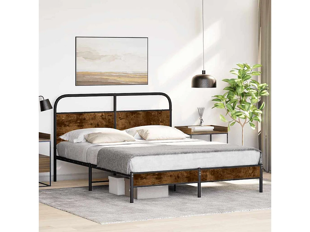 Cadre de lit sans matelas 160x200 cm chêne fumé bois ingénierie