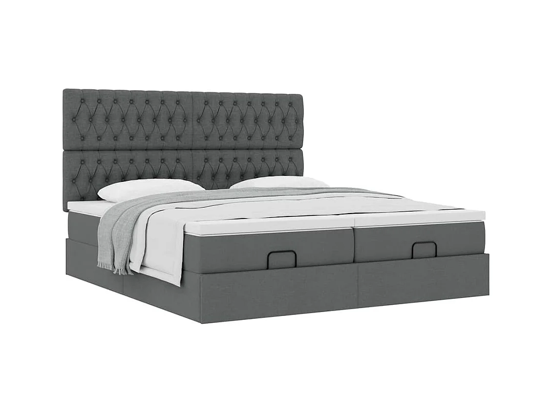 Cadre de lit ottoman avec matelas gris foncé 160x200cm tissu