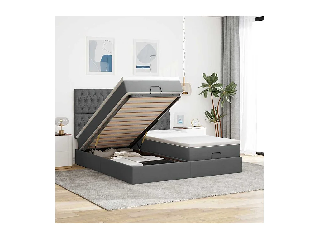 Ottoman-Bett mit Matratzen Dunkelgrau 160x200 cm Stoff