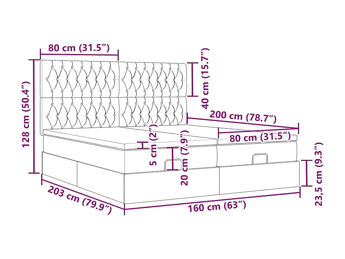 Ottoman bed met matrassen 160x200cm stof donkergrijs