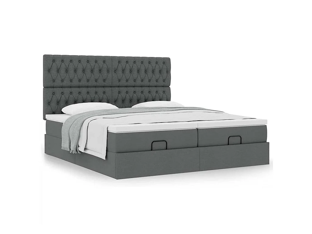Estrutura de cama otomana com colchões tecido cinzento escuro