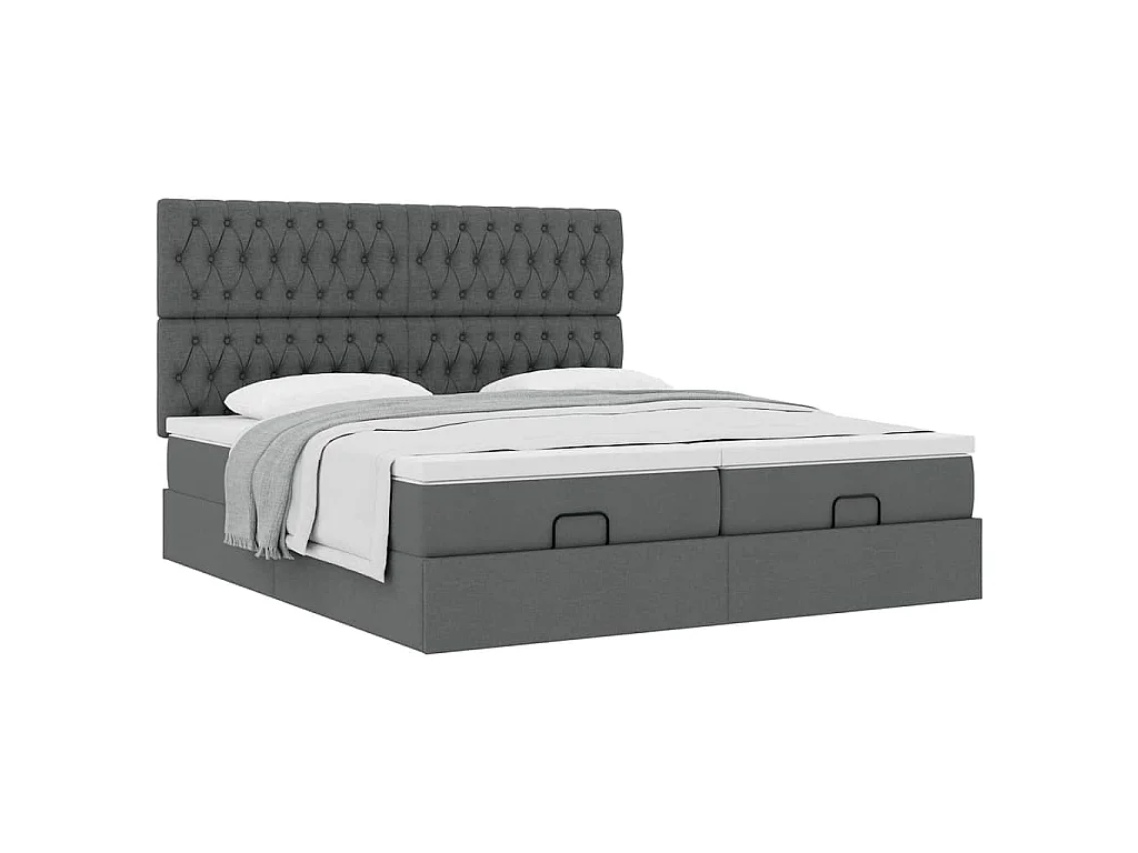 Estrutura de cama otomana com colchões tecido cinzento escuro