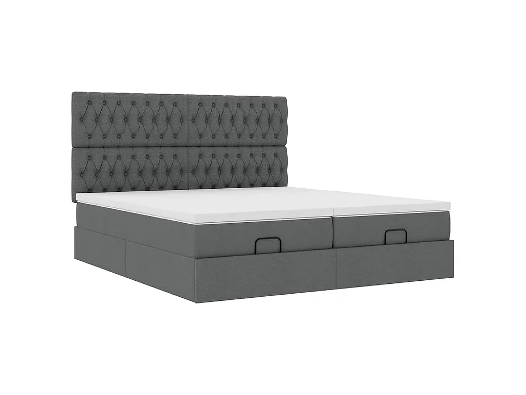 Estrutura de cama otomana com colchões tecido cinzento escuro