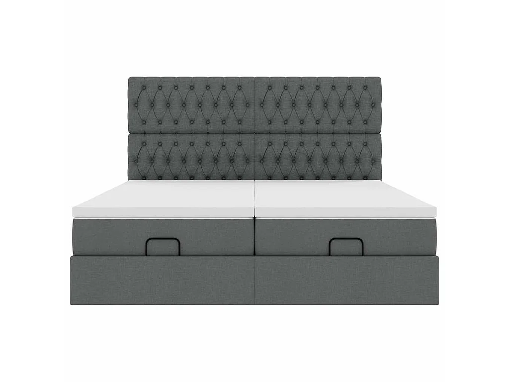 Estrutura de cama otomana com colchões tecido cinzento escuro