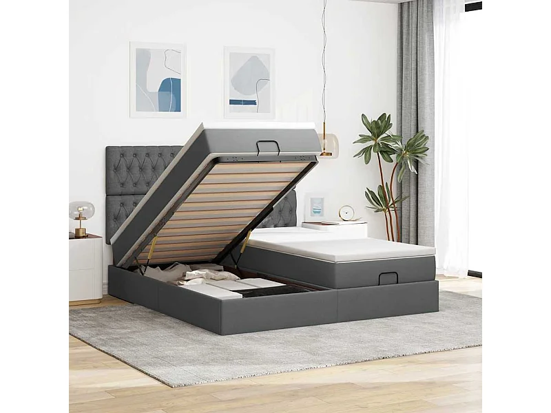 Ottoman bed met matrassen 160x200cm stof donkergrijs