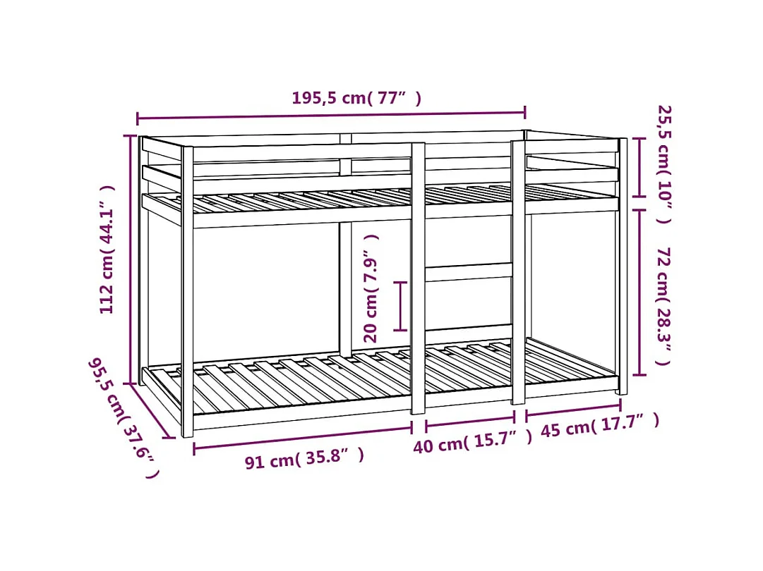 Etagenbett ohne Matratze 90x190 cm Massivholz Kiefer