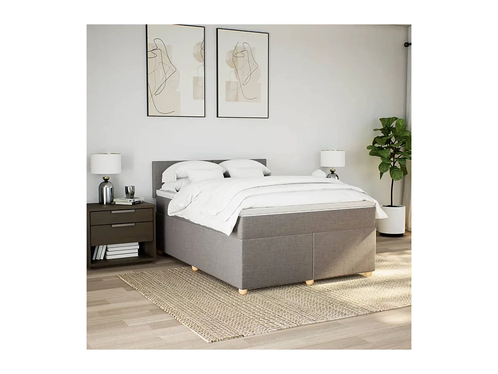 Sommier à lattes de lit avec matelas Taupe 140x190 cm Tissu