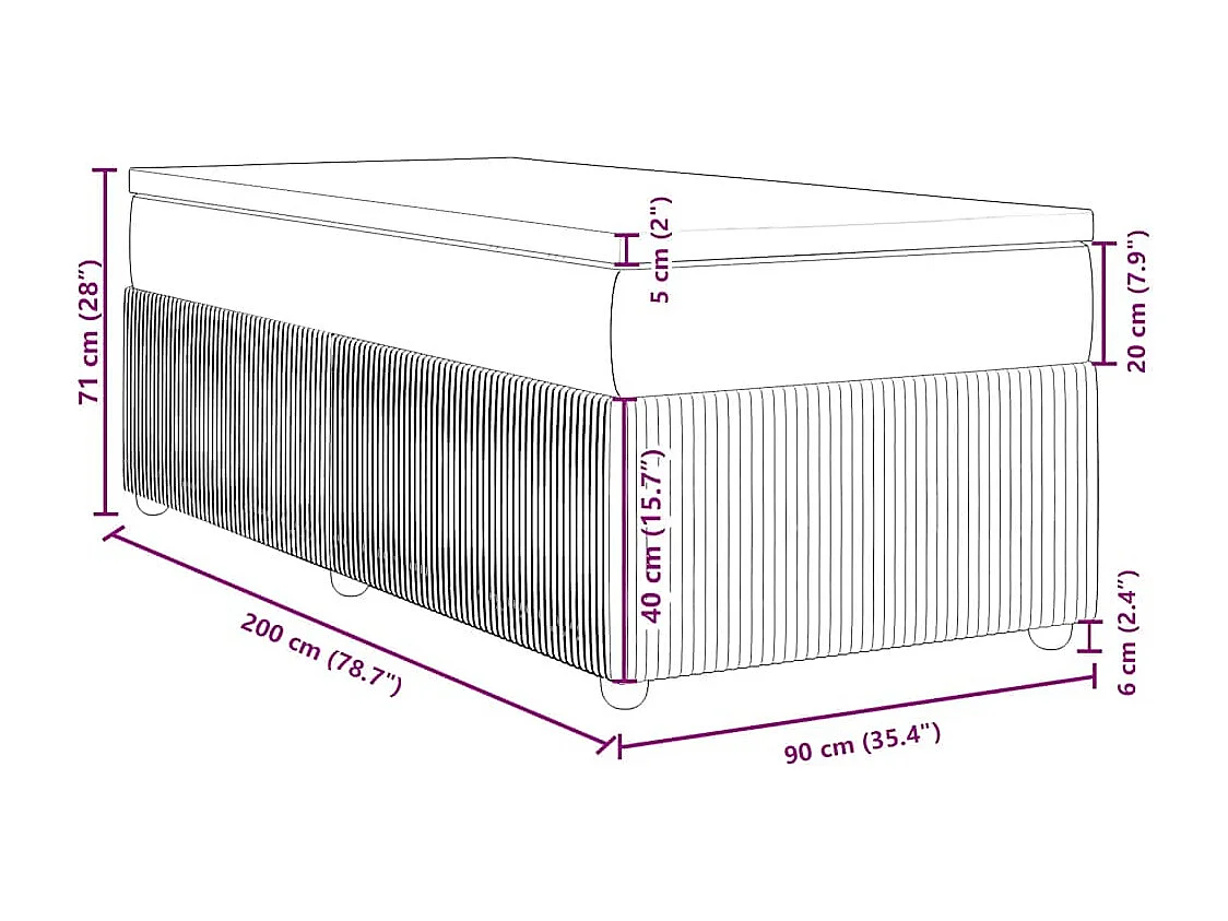 Cama box spring con colchón tela azul 90x200 cm