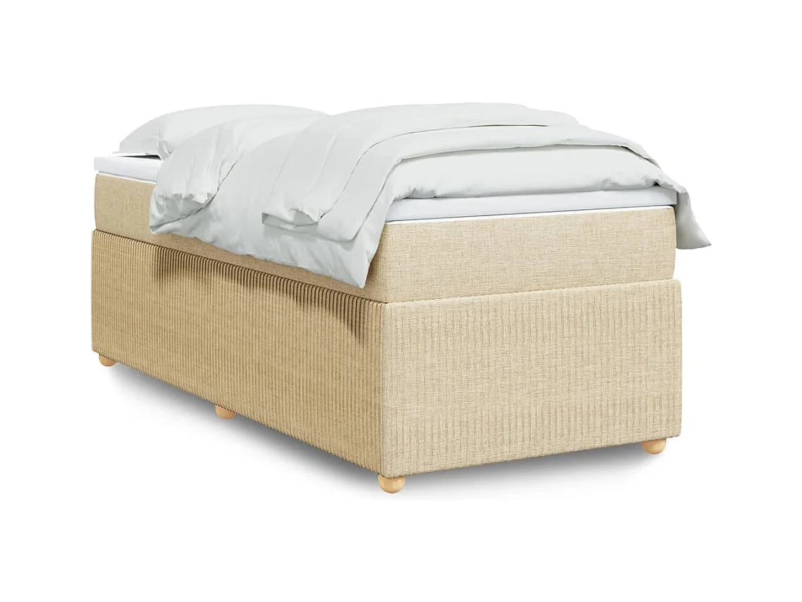 Cama box spring con colchón tela color crema 90x200 cm