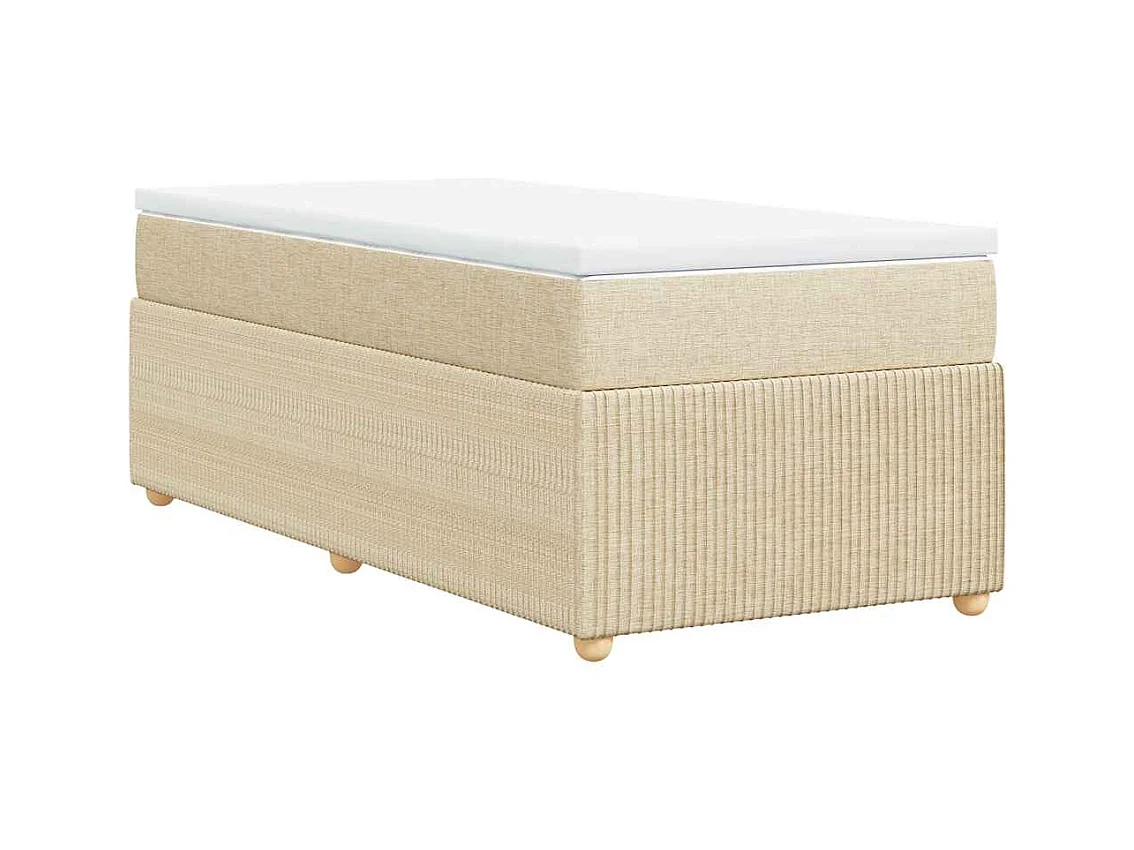 Cama box spring con colchón tela color crema 90x200 cm