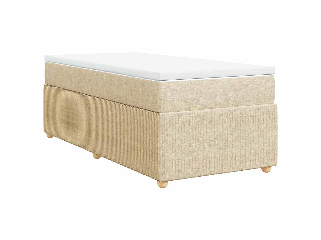 Cama box spring con colchón tela color crema 90x200 cm