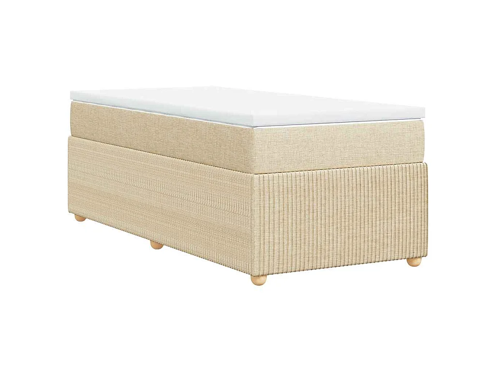 Cama box spring con colchón tela color crema 90x200 cm