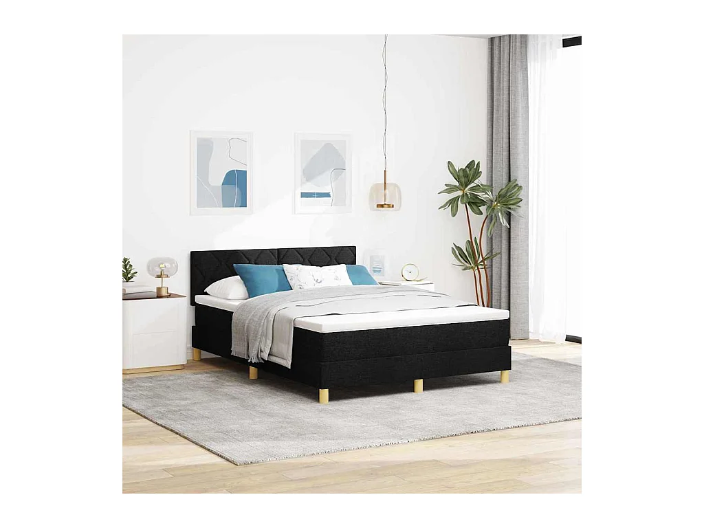 Lit à ressorts avec matelas Noir 140 x 200 cm tissu