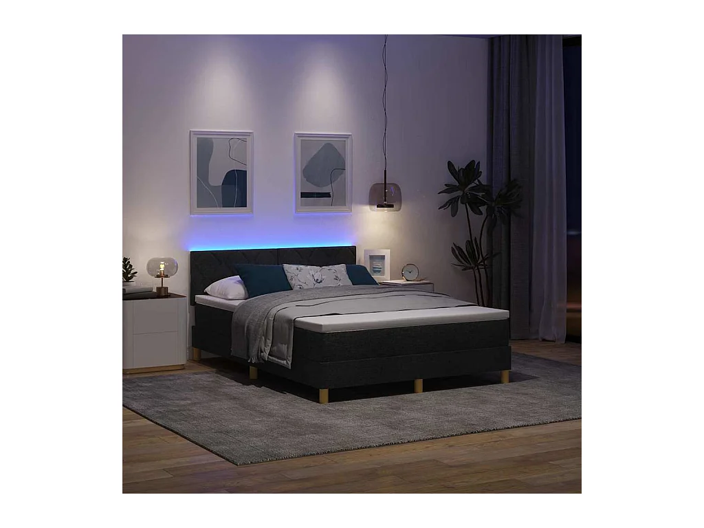 Lit à ressorts avec matelas Noir 140 x 200 cm tissu