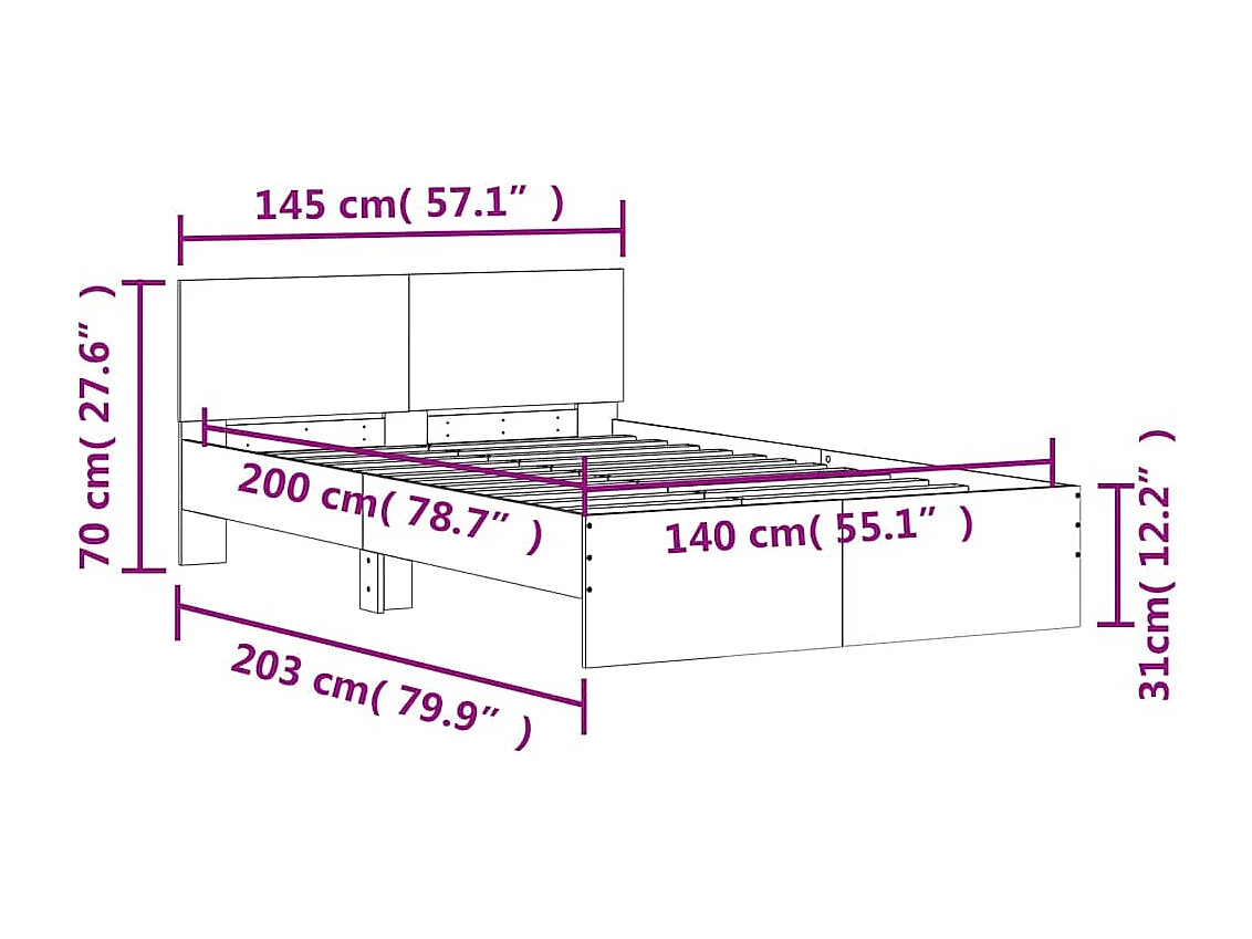 Bettgestell mit Kopfteil LED-Beleuchtung Grau Sonoma 140x200 cm