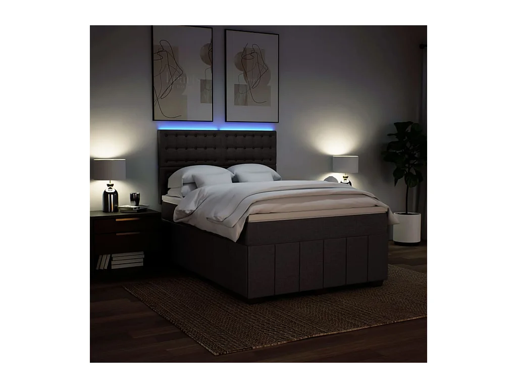 Cama box spring con colchón tela marrón oscuro 160x200 cm