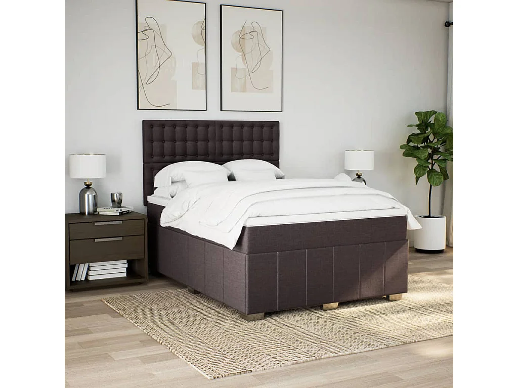 Cama com molas/colchão 160x200 cm tecido castanho-escuro