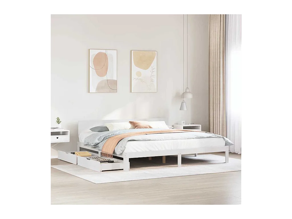 Cadre de lit avec tiroirs sans matelas blanc 180x200 cm
