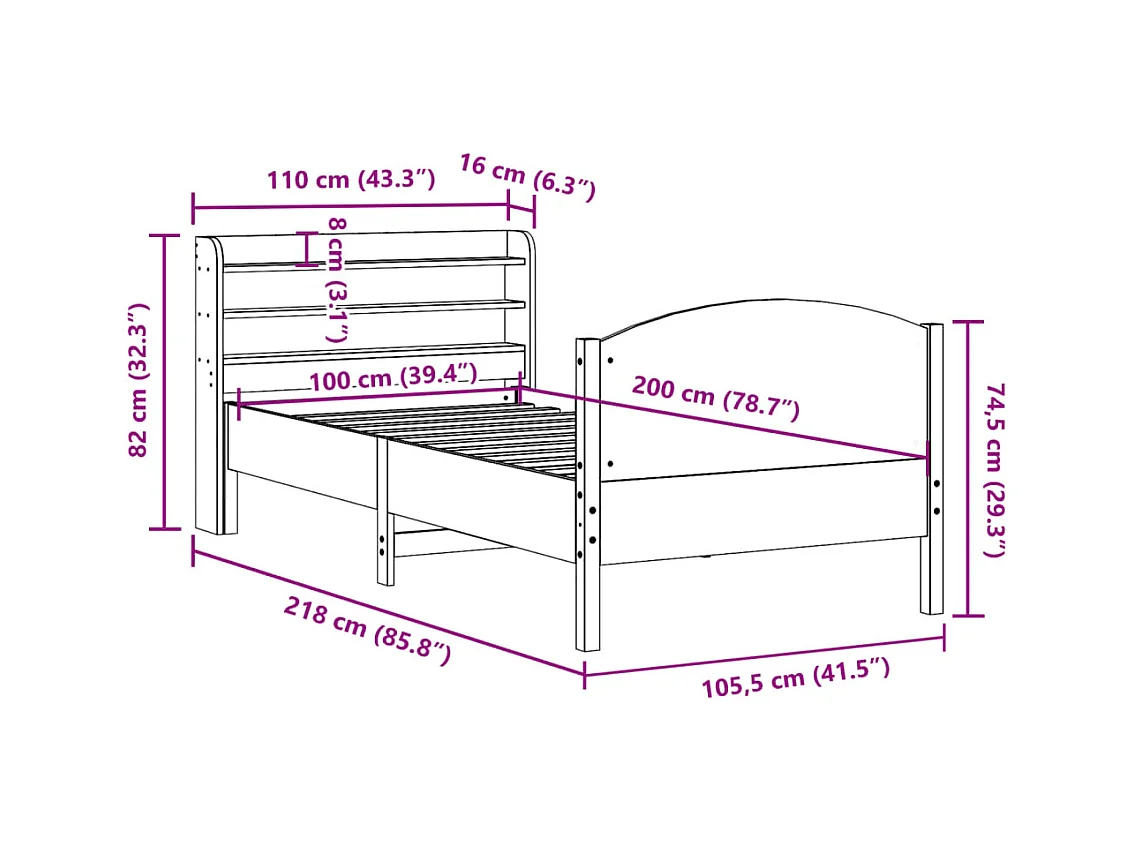 Giroletto senza Materasso 100x200 cm in Legno Massello di Pino